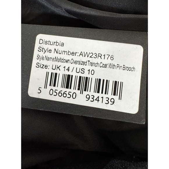 New Disturbia Meltdown Oversized Trench Coat w Pin Brooch Black Sz 10 (US) - Picture 3 of 12